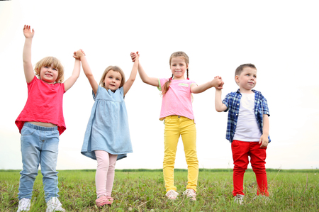 Children having fun outdoorの写真素材