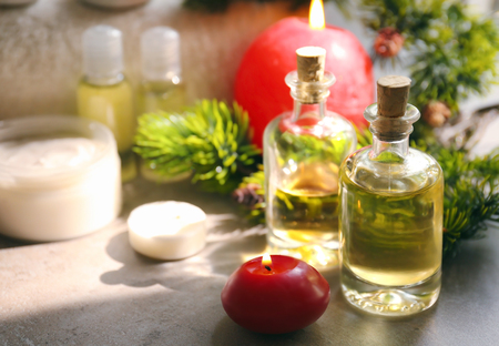 Spa treatment with Christmas decorationsの写真素材