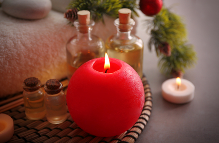Spa treatment with Christmas decorationsの写真素材