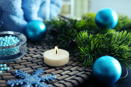 Spa treatment with Christmas decorationsの写真素材