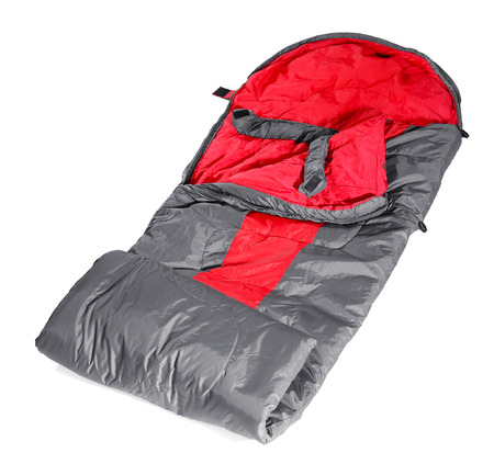Sleeping bag, isolated on whiteの写真素材