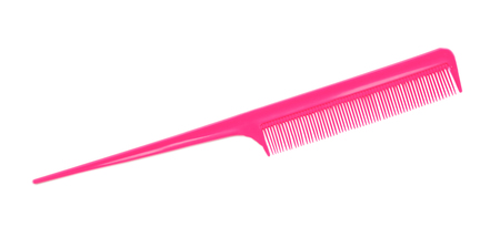 Pink plastic comb isolated on whiteの写真素材