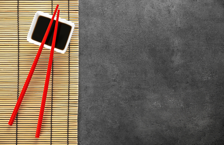 Sushi set on gray backgroundの写真素材