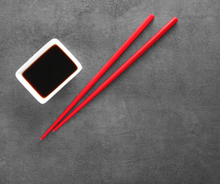 Sushi set on gray backgroundの写真素材