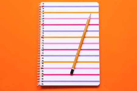 School notebook on color backgroundの写真素材