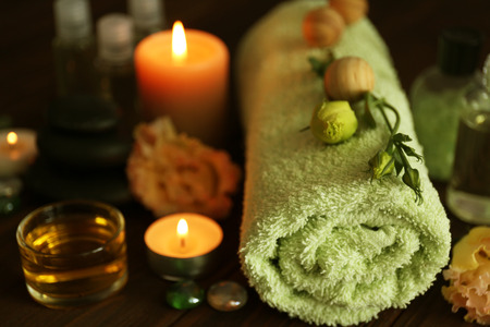 Beautiful spa set on tableの写真素材