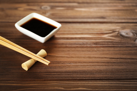 Sushi set on wooden backgroundの写真素材