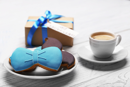 Gift box and breakfast for Fathers dayの写真素材