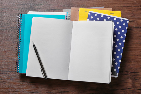 School notebooks and supplies, closeup