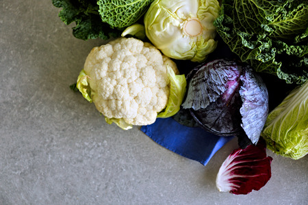 Different kinds on cabbage, top viewの写真素材