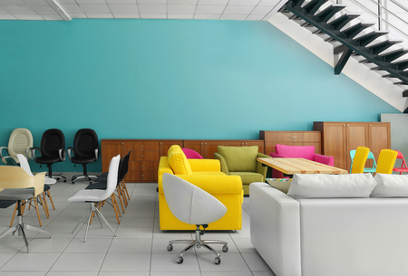 Stylish colorful furniture in interiorの写真素材