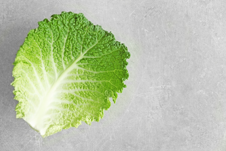 Savoy cabbage leaf on light backgroundの写真素材