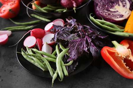Fresh vegetables on tableの写真素材
