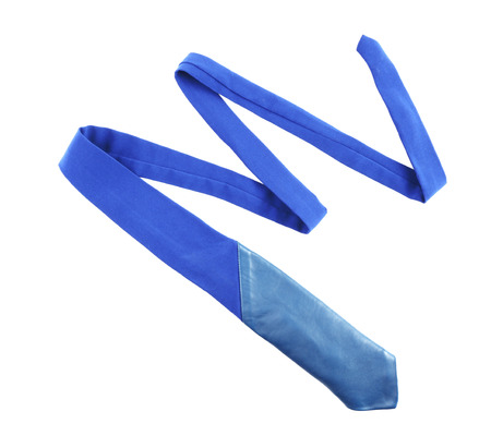Blue leather tie, isolated on whiteの写真素材