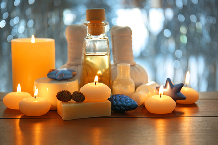 Christmas spa composition on tableの写真素材