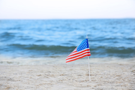 American flag on beachの写真素材