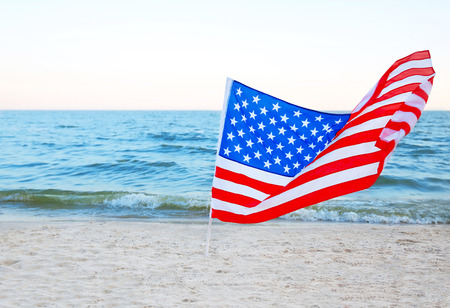 American flag on beachの写真素材