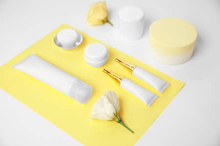 Cosmetics spa mock-up on color backgroundの写真素材
