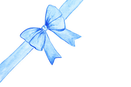 Hand painted ribbon with bow on white backgroundの写真素材