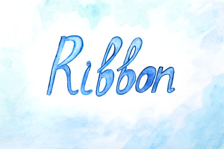 Hand-drawn word RIBBON on color backgroundの写真素材