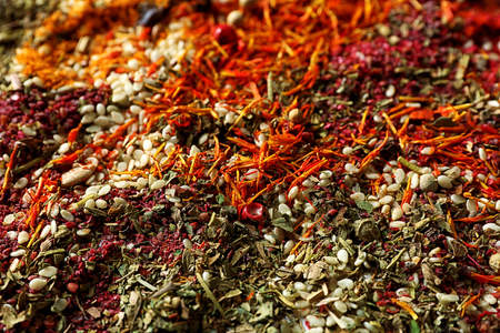 Mix of different flavored spices backgroundの写真素材