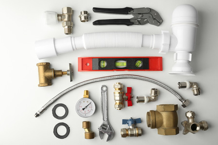 Plumber tools isolated on whiteの写真素材