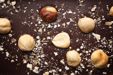 Dark chocolate with nuts, closeupの写真素材