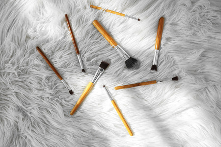 Set of professional makeup brushes, closeup