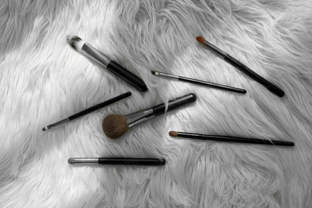 Set of professional makeup brushes, closeup