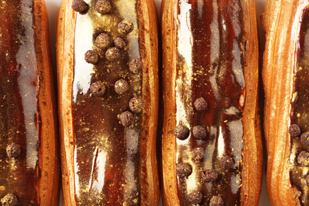 Delicious eclairs closeup
