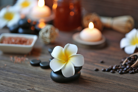 Spa composition on wooden tableの写真素材