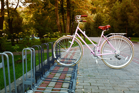 Bicycle at parking place outsideの写真素材
