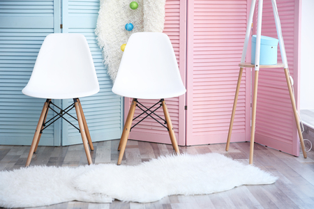 Interior of living room with folding screensの写真素材