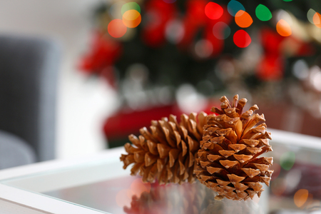 Cones on glass table, closeupの写真素材