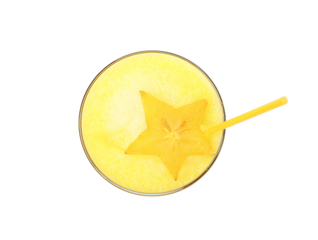 Carambola smoothie on white backgroundの写真素材