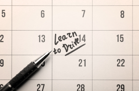 Calendar page with date reminder. Learn to driver concept