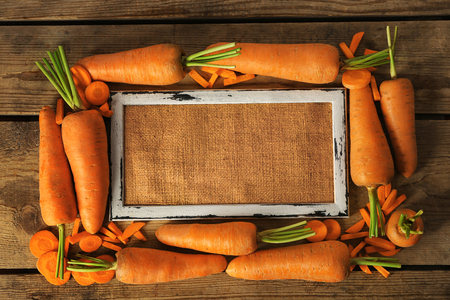 Frame of crunchy carrot and bagging with space for textの写真素材