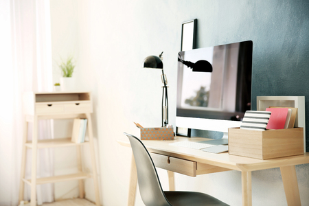 Comfortable workplace with computer monitorの写真素材