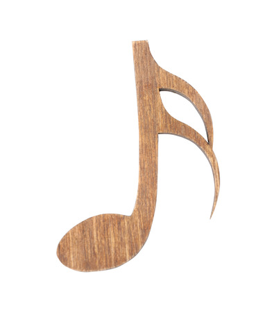 Wooden music note isolated on whiteの写真素材