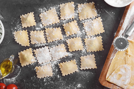 Uncooked ravioli, close upの写真素材