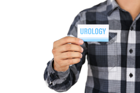 Man holding business card. Urology conceptの写真素材