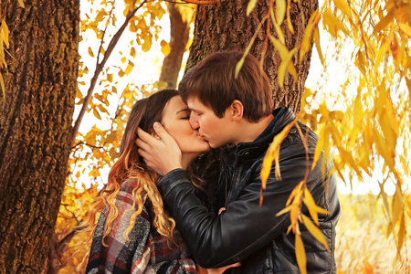 Beautiful young couple having date outdoorsの写真素材
