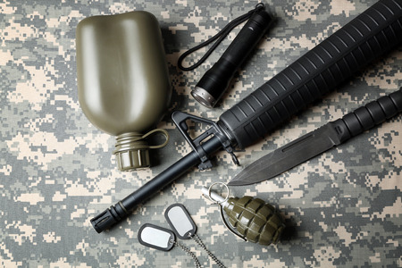 Military set on camouflage clothing