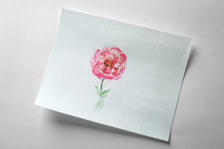 Watercolor painting of flower on album sheetの写真素材