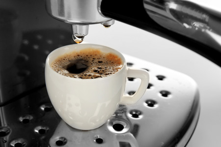 Coffee machine making espresso, closeupの写真素材