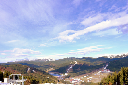 Modern resort in mountains on autumn dayの写真素材