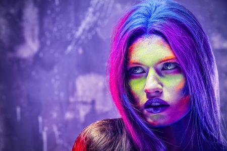 Portrait of attractive young woman with amazing body-art, closeupの写真素材