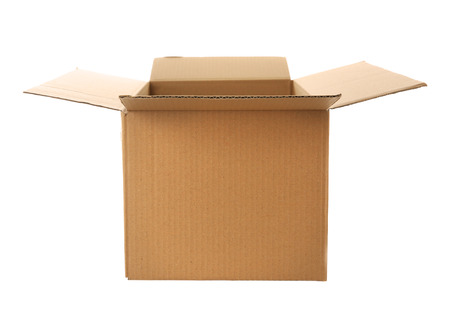 Opened cartoon box isolated on white