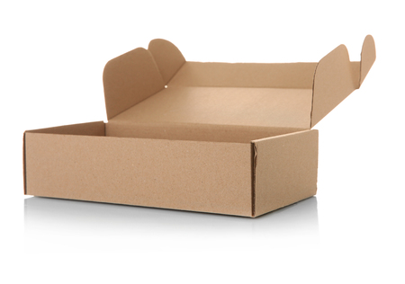Opened cartoon box isolated on white