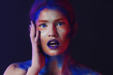 Portrait of sensual young woman with amazing body-artの写真素材